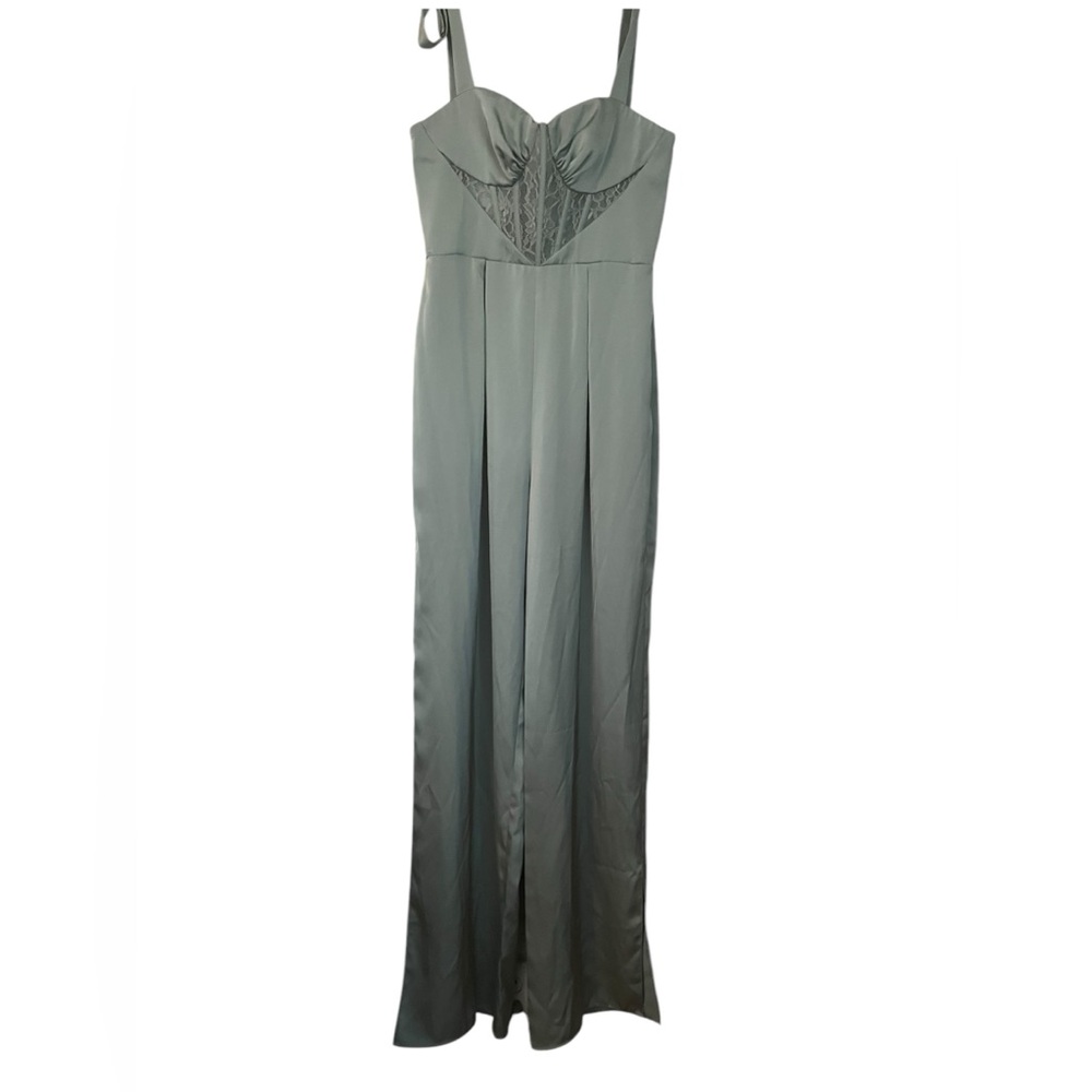 Azazie Raquel Green Lace Corset Satin Dressy Jumpsuit Like New Size 4 - Picture 7 of 11